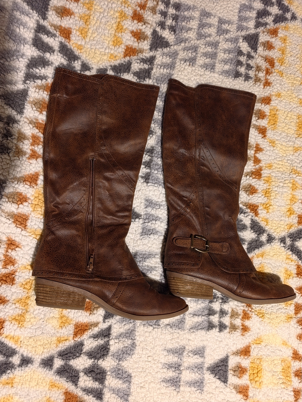Not Rated Brown Mid-Calf Riding Boots - Classic Leather Look